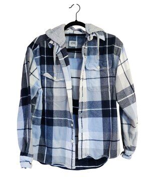 American Eagle Blue Super Soft Hooded Flannel shirt Mens size S